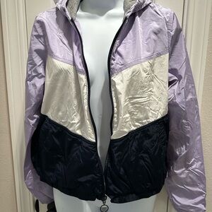 Abercrombie & Fitch Lavender, White & Black Colorblock Hooded Bomber